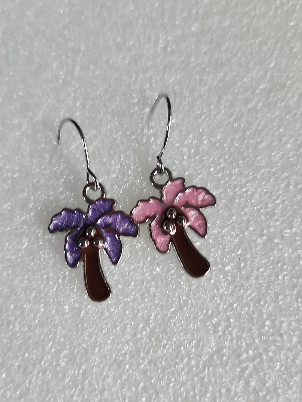 Hand Crafted Purple and Pink Palm Tree Dangle Earrings
